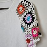 Emery Rose Top Blouse White Crochet Short Sleeves Colorful Cute Neutral Size M Photo 3