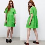 ZARA NWT GREEN PLEATED BABY DOLL STYLE BLOGGERS FAV MINI DRESS SMALL Photo 1