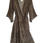 Sheer Leopard Print Ruffle Midi Dress XS/S – Boho Fall Trendy Tiered Chic Brown Photo 0