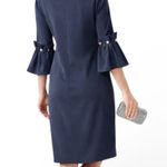 Banana Republic Navy Shift Dress Bell Sleeve Pearl Button Detail Size 8 Evening Photo 0
