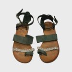 Nikos Greek Leather Made Sandals Dark Green Silver Braid Women's Size 7.5 Photo 2