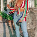 Forever 21 MOVING SALE Cropped Multicolor Striped Flare Bell Sleeve Front Tie Top Photo 1