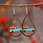 Wooden Fall Truck Pumpkin Earrings Brown Photo 0