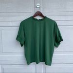 Ann Taylor Womens Shirt Green Knit Blouse Eyelet Lace Trim Short Sleeve Large Photo 1