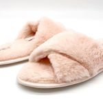 Splendid Womens M/L Slip On Criss-Cross Faux Fur Slippers Pink Lounge Fluffy Photo 0