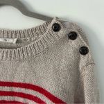 Obey Wool Alpaca Brown Red Stripe Knit Crewneck Sweater Denim Elbow Patch M Photo 3