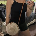 Round Woven wicker shell Bag crossbody in Cream and Tan new with defect Photo 9