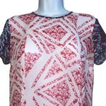 CAbi  Red White & Blue Print S/S‎ Top Blouse EUC Size XS Photo 2