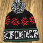 Victoria's Secret PINK‎  Black Logo ONE SIZE Winter Ski Stocking Pom Pom Hat VS Photo 0
