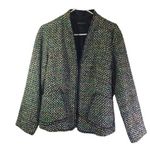 Lafayette 148 New York Size 10 Green Geometric Zip Front Fuzzy Tweed Blazer Photo 0