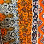 SSLR Orange Boho Patchwork Print Button Shirt, Indie Folk Eclectic S Photo 6