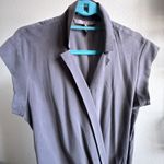 Halston Heritage 100% Silk Draped Faux Wrap Dress Gray Size 6 Photo 3