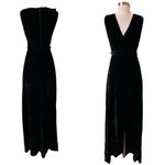 Alice + Olivia Simmons Velvet Black Wrap Dress Silk Maxi Gown Cocktail V-Neck 0 Photo 3