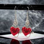 Gothic Bat‎ Heart Shaped Devil Design Silver/Red Zinc Alloy Dangle Earrings Silver Photo 1