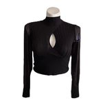 Almost Famous  Top Women's Junior Black Ribbed Sheer Mock Neck Elegant Chic Photo 1