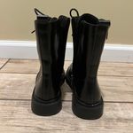 Combat Boots Lace Up Side Zipper Boots Stylish Faux Leather Boots booties pu leather winter shoes Black Size 6 Photo 2