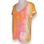 Pink Lily Tie Dye Pullover V-neck Top Roll Sleeve Detail OVERSIZED Size Small Photo 3