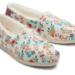Toms Alpargata Cream Sloth Holiday Print Shoes Size 7 NWT Photo 0