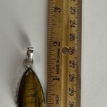 TIGER’S Eye Genuine Stone Pendant 925 Sterling Silver Plated Brown Photo 2