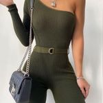 One shoulder green Navy romper Photo 0