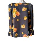 Loft NWT, Pleated Blouse Gray Ochre Peony Cuff Ruffle Pirate Top, Sz XXS Photo 4