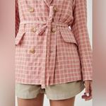 Free People Pink Cream Long Sleeve Button Waist Tie Olivia Gingham Blazer M Photo 7