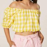 COLOR ME COURTNEY Puffy Sleeves Gingham Yellow Crop Top Size S Photo 0