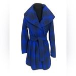 Merona  Blue Plaid Women's shawl collar belted Coat Photo 1