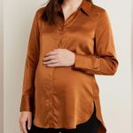 hatch maternity satin button down long sleeve shirt Orange Size undefined Photo 0