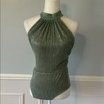 PATBO Halter Neck Bodysuit Sea Green Size Small Going Out Top Shimmer Metallic Photo 2