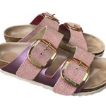 Birkenstock Pink Sandals with Gold Buckles Photo 3
