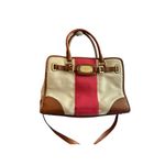 Michael Kors Michael Kors Hamilton Stripe Satchel Bag Ivory Red Brown Leather Trim Photo 2