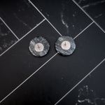 Vintage Stud Earrings Circle Black and Gray Tones Photo 4