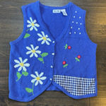 Blair Vintage Womens Large Sweater Vest Blue Cottagecore Floral Daisy Gingham Kitschy Photo 0