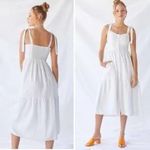 Urban Outfitters  Positano Midi Dress Tie Shoulder White Pockets Linen Size M Photo 1