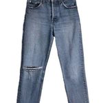 Reformation  French Skinny Distressed Baltic Wash High Rise Denim Jeans Photo 3