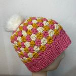 Handmade Crochet Beanie Pink Pompom Youth Adult Fall Photo 1