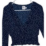 Princess Polly Top Womens Size 8 Blue Long Sleeve Ruffle Polka Dot Crop V-Neck Photo 3