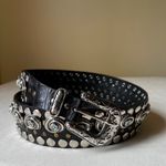 Vintage Nanni Italy Turquoise Concho Studded Leather Belt Black Silver 95/38 Black Photo 8