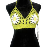 Cider  Crochet‎ Daisy Halter Crop Bralette Top Size L Green Festival Hippie NEW Photo 0