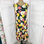 T Tahari Floral Print Accordion Pleat Belted Dress Sleeveless Black Multi Small Photo 6