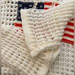 POL  American Flag Open Knit Crochet Sweater Top Hoodie Red White and Blue Large Photo 5