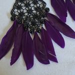 Statement Earrings Black Lace with Purple Feathers Photo 2