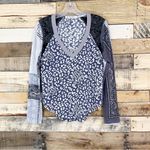 Free People  Friday Night Long Sleeve Tee Contrast Sleeves V Neck Size XS Photo 1