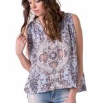 Free People Darcy Swing Tank Oversize blue Bohemian Pattern V-Neck hi low top Photo 1