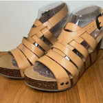 Blowfish Malibu Sandals Womens Size 8.5 Tan Wedge Cork Platform Strappy Buckle Photo 0