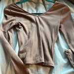 PacSun brown ribbed v-neck long sleeve shirt size small Photo 2