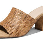 Women's Cork Raffia Sandals Stylish Chunky Heels Square Toe Slip On Mules Block Tan Size 7.5 Photo 0