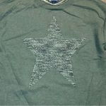 Democracy New  Sz L Green Space Dye Star Long Blouson Sleeve Sweater Boho Slouchy Photo 3