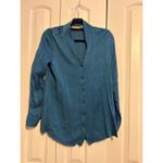 Soft Surroundings  Teal Textured Button Down Long Sleeve Shirt Top Women's Medium Photo 2